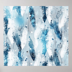 Affiche Plumes tombantes : Aquarelle bleue sans joint