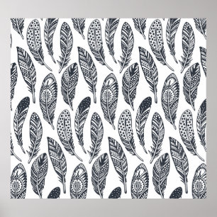 Affiche Plumes tribales dessinées à la main, motif vintage