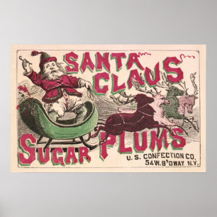 Affiche Plums de sucre Santa Claus - Noël Vintage
