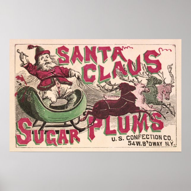 Affiche Plums de sucre Santa Claus - Noël Vintage (Devant)