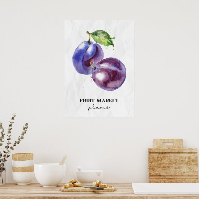 Affiche Plums du marché aux fruits (Cuisine)