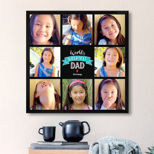 Affiche Plus grand papa du monde 8 Photo Collage Turquoise