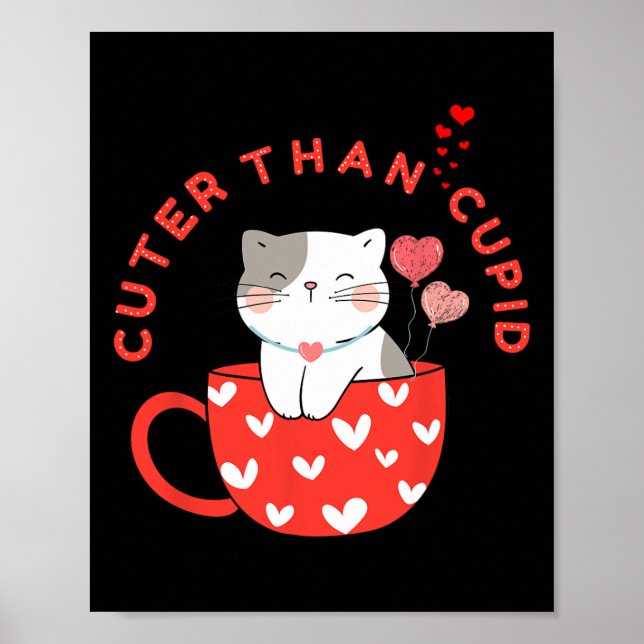 Affiche Plus Mignon que Cupidon Kawaii Chat Dans Tasse Fou (Devant)