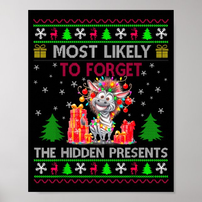 Affiche Plus susceptible d'oublier le Noël du zèbre caché  (Devant)