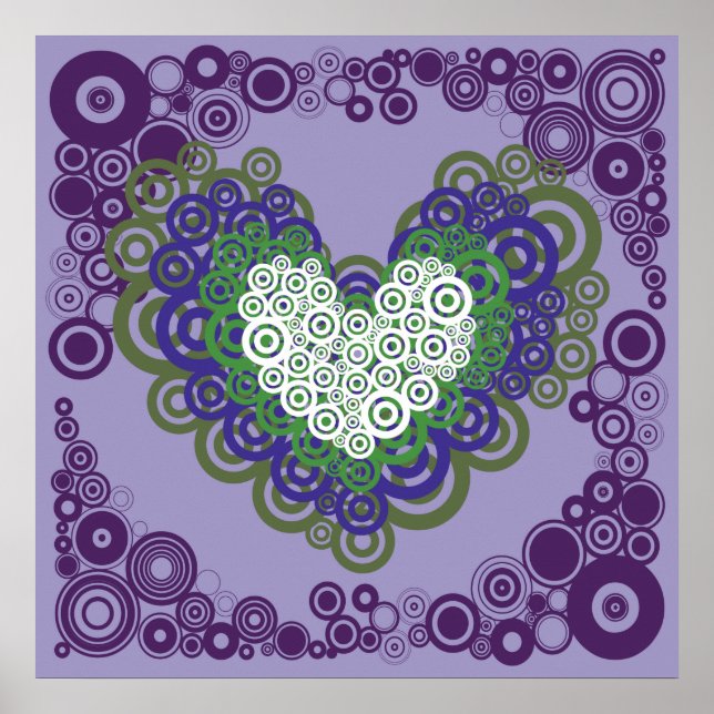 Affiche Plutôt violet vert Coeurs et cercles Motif (Devant)