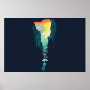 Affiche pluvieuse de beaux-arts de ciel bleu