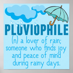 Affiche Pluviophile Amoureux de la Pluie Joli Parapluie Bl