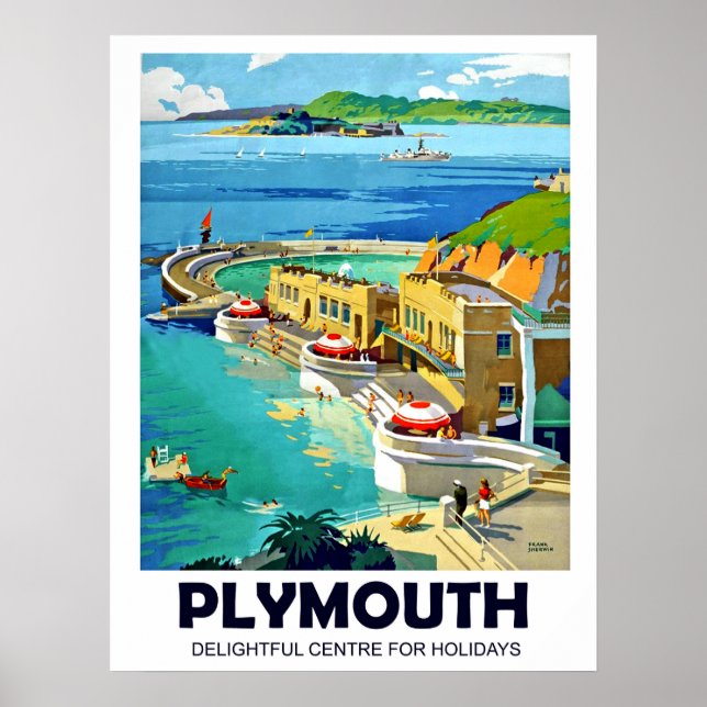 Affiche Plymouth, paysage balnéaire, voyage vintage (Devant)