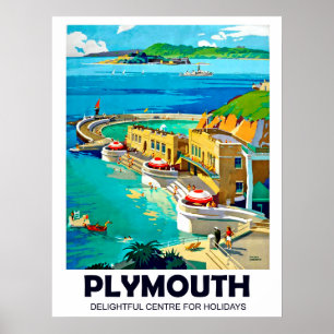 Affiche Plymouth, paysage côtier, voyage vintage