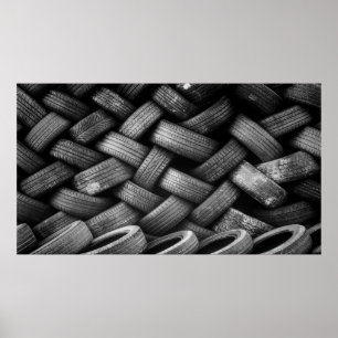 Affiche Pneus en caoutchouc empilé utilisé