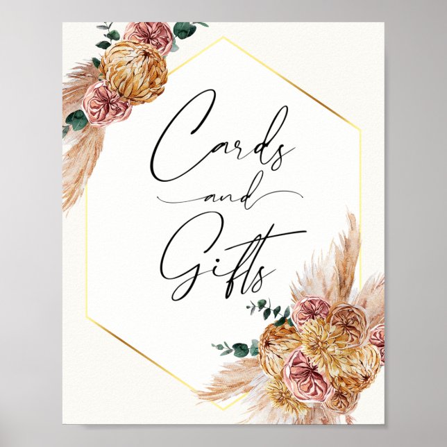 Affiche Po Boho Herbe des Pampas Bouquet Séché Cartes et C (Devant)