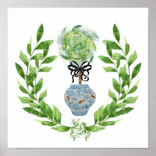 Affiche Pochette d'impression Koi Blue and White Ginger Ja