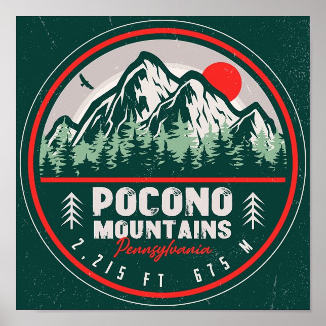 Affiche Pocono Mountains PA Retro Sunset Souvenirs (Devant)