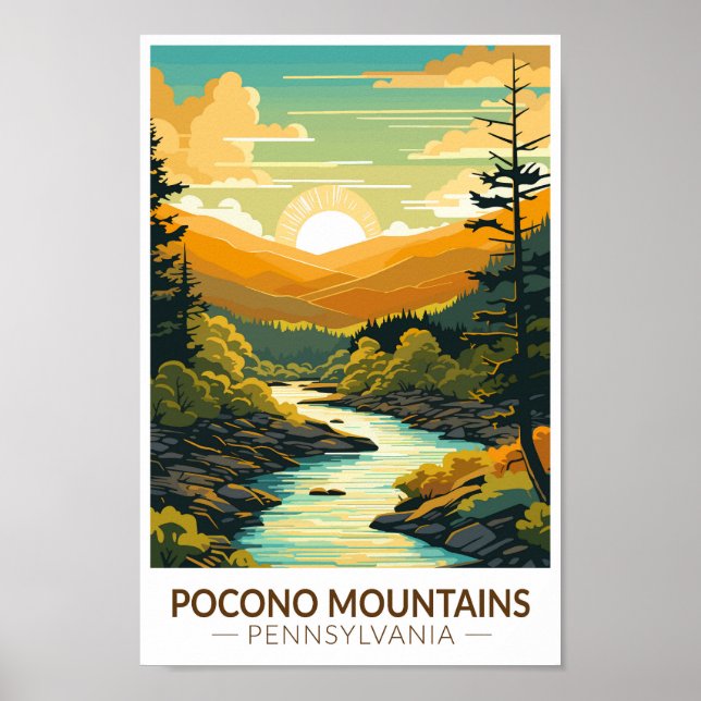 Affiche Pocono Mountains Pennsylvanie Travel Art Vintage (Devant)
