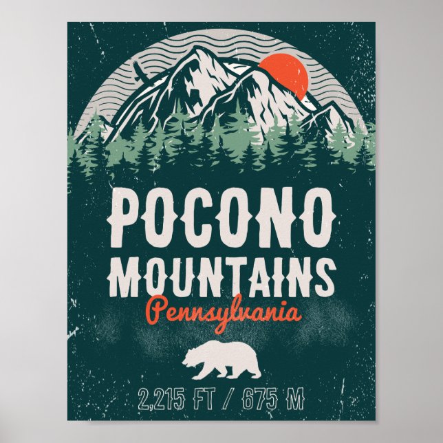 Affiche Poconos Pennsylvania PA Mountain Cadeau Retro (Devant)