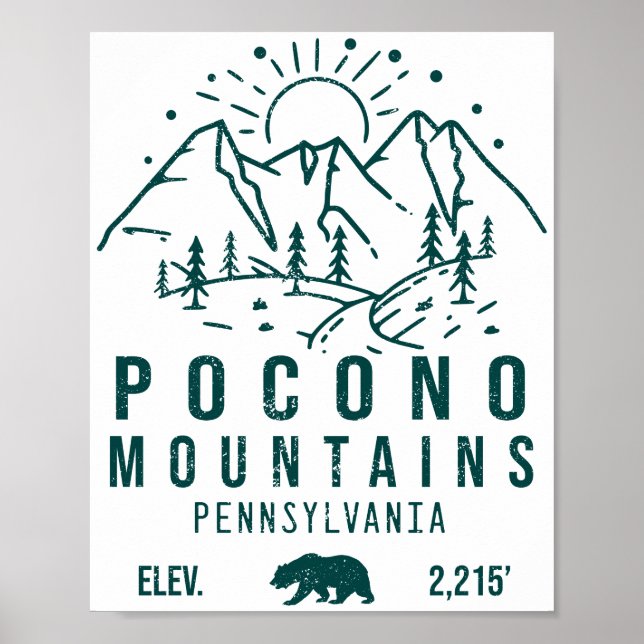 Affiche Poconos Retro Pennsylvania Mountains 60s (Devant)