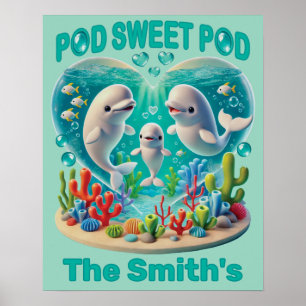 Affiche "Pod Sweet Pod" Famille de baleines personnalisabl