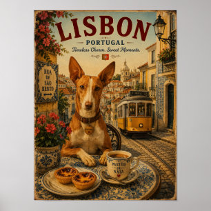Affiche Podengo portugais à Lisbonne Art de voyage vintage