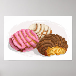 Affiche Poêle de Conchas aromatisé rose Dulce, chocolat et