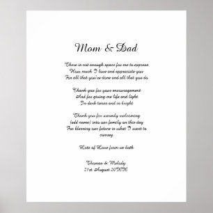 Affiche Poem Parents Mariée Mariage Merci Cadeau