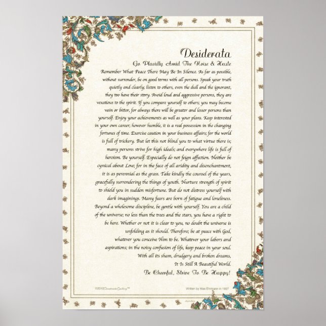 Affiche Poème de Desiderata par Max Ehrmann Floral Medici (Devant)