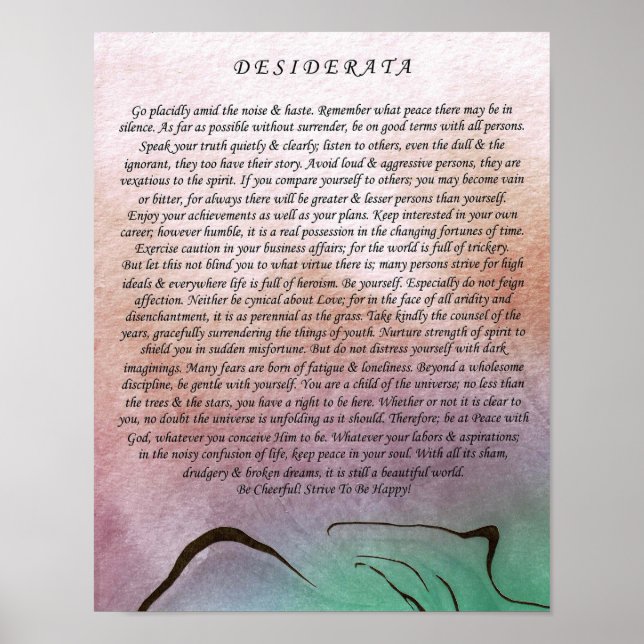 Affiche Poème de Desiderata par Max Ehrmann Watercolor Mou (Devant)