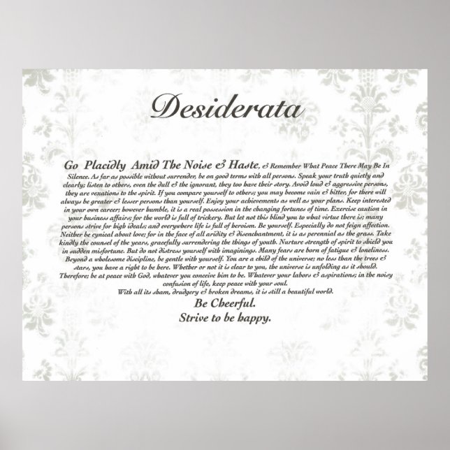 Affiche Poème de Desiderata sur fond d'écran d'antiquité (Devant)