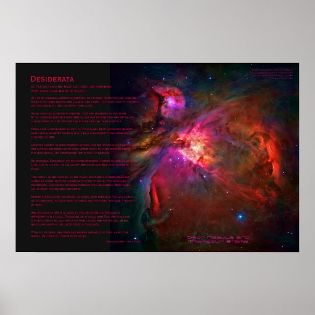 Affiche Poème Desiderata - Etoiles Orion Nebula et Trapezi (Devant)