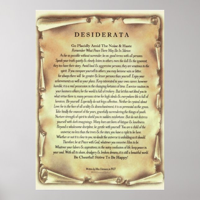 Affiche Poème Desiderata par Max Ehrmann Antique Scroll (Devant)