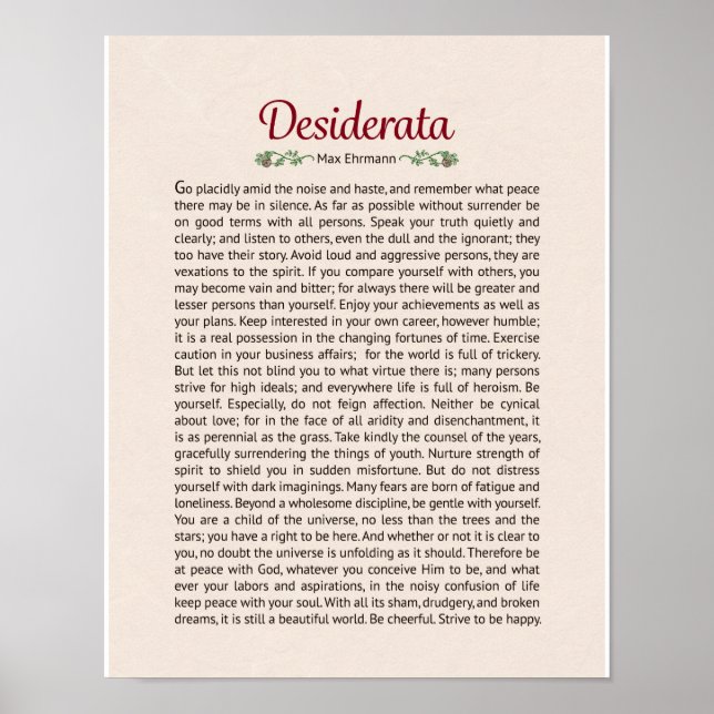 Affiche Poème Desiderata Poem Imprimer (Devant)