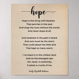 Affiche Poème Hope d'Emily Elizabeth Dickinson Vintage