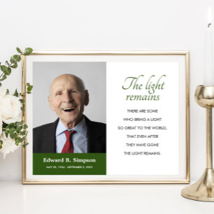 Affiche Poème mémorial vert La lumière demeure avec photo