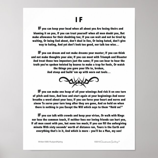 Affiche Poème motivationnel IF par Rudyard Kipling (Devant)