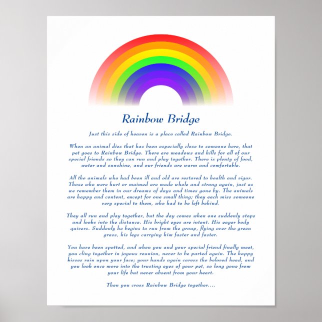 Affiche Poème Rainbow Bridge pour la perte d'animal de com (Devant)