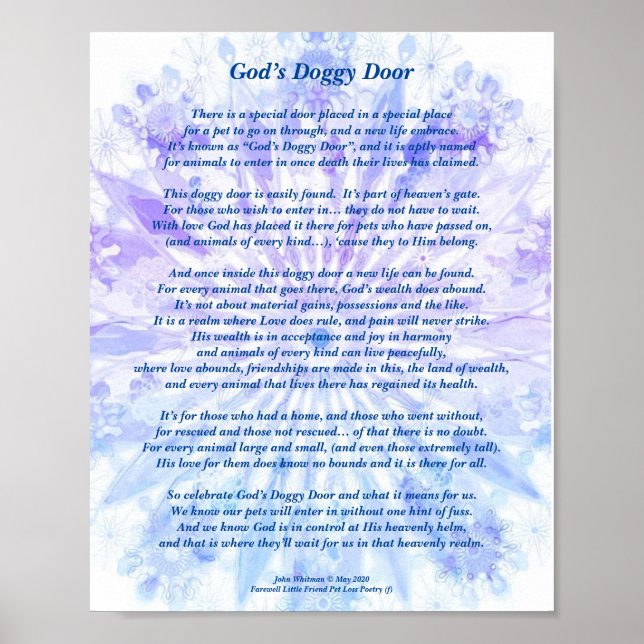 Affiche Poème : Souvenirs Spéciaux D'Un Animal De Compagni (Devant)