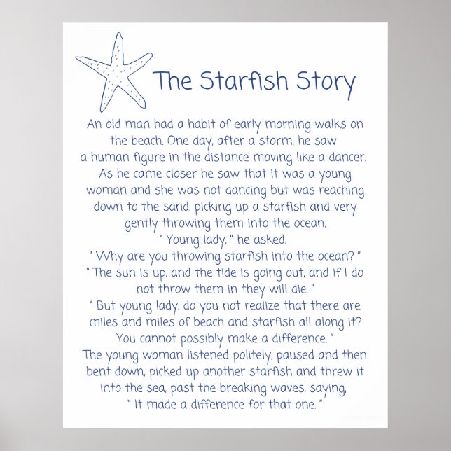 Affiche Poème Starfish, histoire Starfish, cadeau Foster m (Devant)