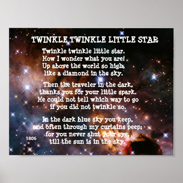 Affiche poème TWINKLE TWINKLE LITTLE STAR (Devant)