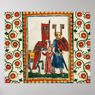 AFFICHE POÈTE ALLEMAND COMME MINIATURE MÉDIÉVALE DE LA NUI