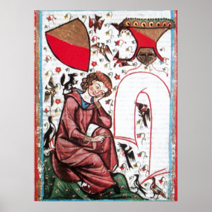 Affiche POÈTE DANS LE JARDIN DES OISEAUX Miniature Médiéva