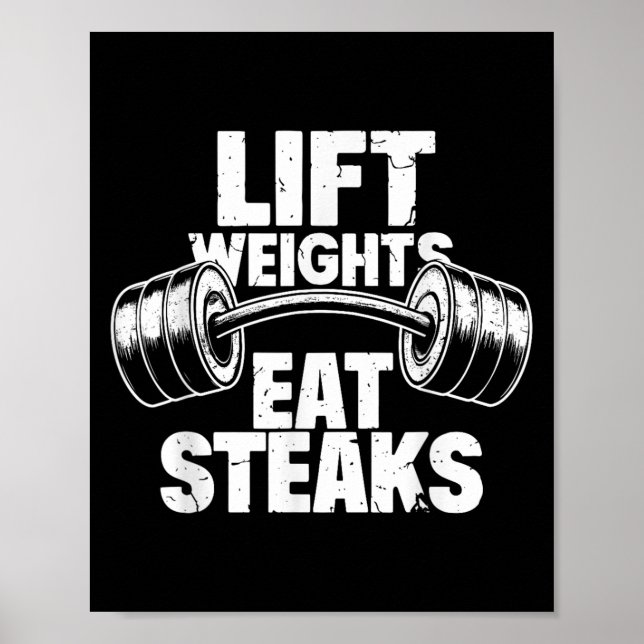 Affiche Poids Lift Manger Steaks Drôle Gym Fitness Motivat (Devant)