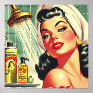 Affiche Poignée de douche vintage vers le haut