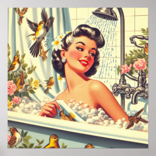 Affiche Poignée de douche vintage vers le haut