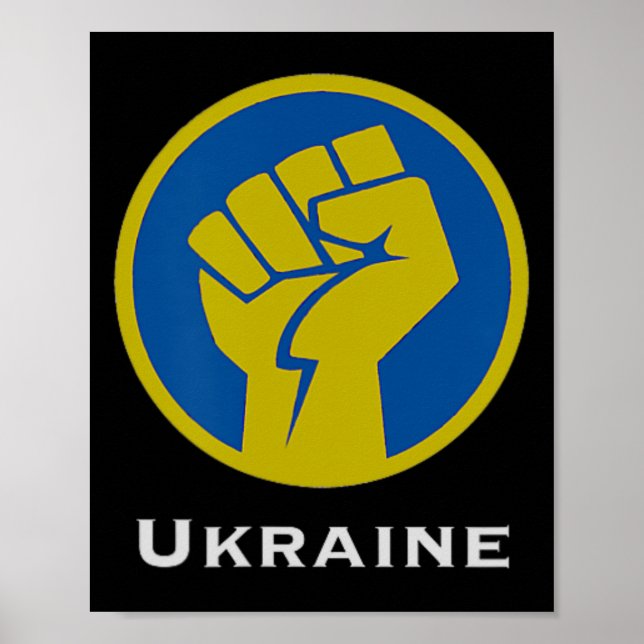 Affiche Poing de combat ukrainien aux couleurs du drapeau  (Devant)