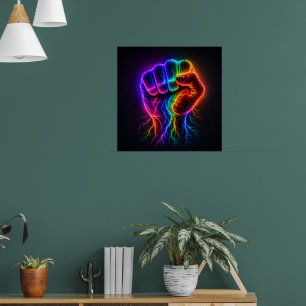Affiche Poing de pouvoir arc-en-ciel vibrant avec énergie