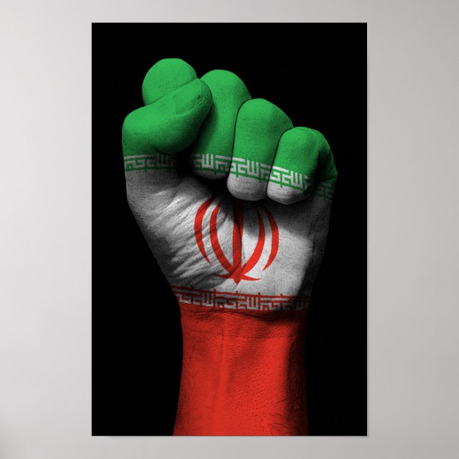 Affiche Poing serré levé avec drapeau iranien (Devant)