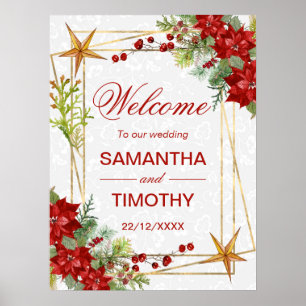 Affiche Poinsettia Aquarelle Mariage d'Hiver Bienvenue