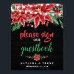 Affiche Poinsettia Chalkboard Christmas Guestbook Wedding<br><div class="desc">Poinsettia Chalkboard Christmas Guestbook Wedding</div>
