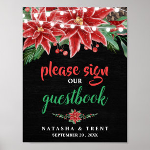 Affiche Poinsettia Chalkboard Christmas Guestbook Wedding