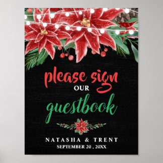 Affiche Poinsettia Chalkboard Christmas Guestbook Wedding
