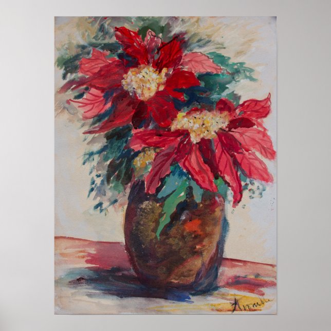 Affiche Poinsettias dans un vase Brown (Devant)